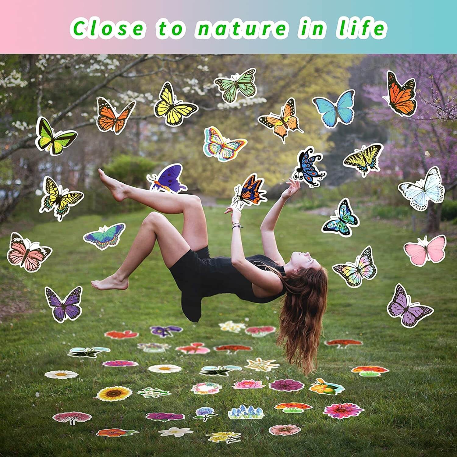 200 PCS Mixed Flower Butterfly Stickers