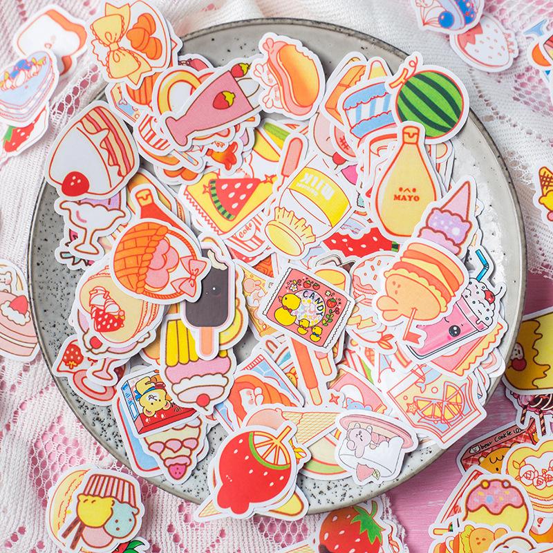 200 Pcs Snacks Nonredundant Stickers Cute Food Waterproof Decals for Bicycle