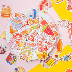 200 Pcs Snacks Nonredundant Stickers Cute Food Waterproof Decals for Bicycle
