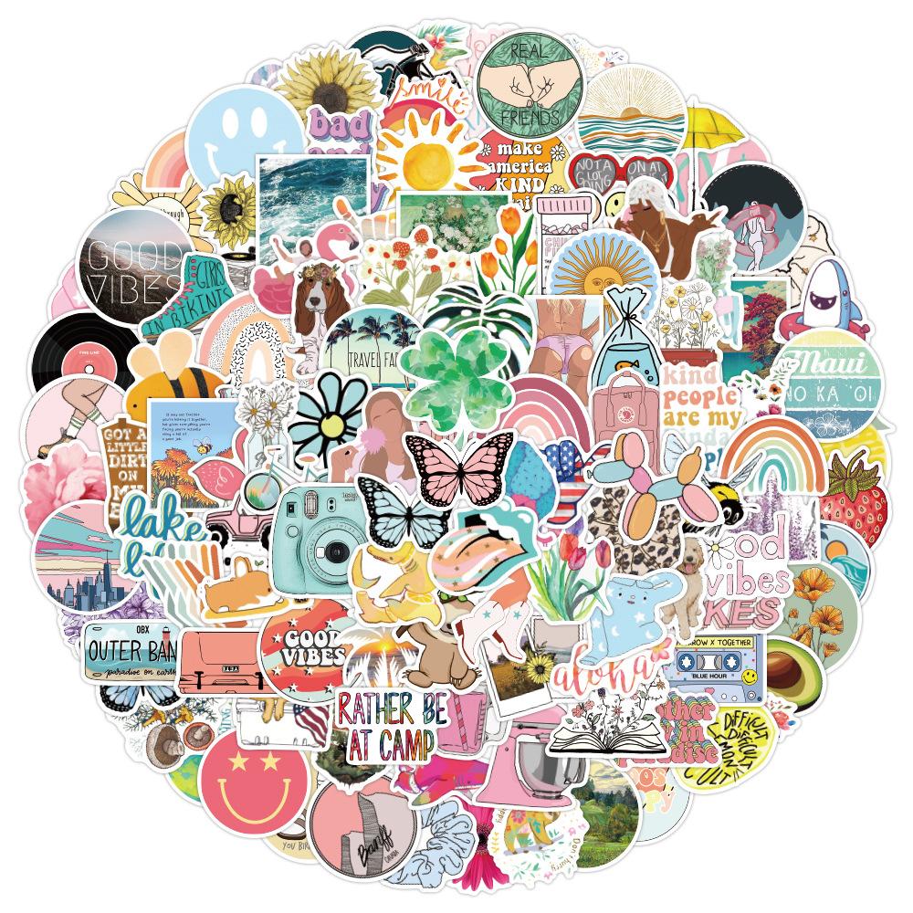 200 Pcs Summer Fresh Graffiti Stickers Luggage Notebook Refrigerator Decoration Stickers
