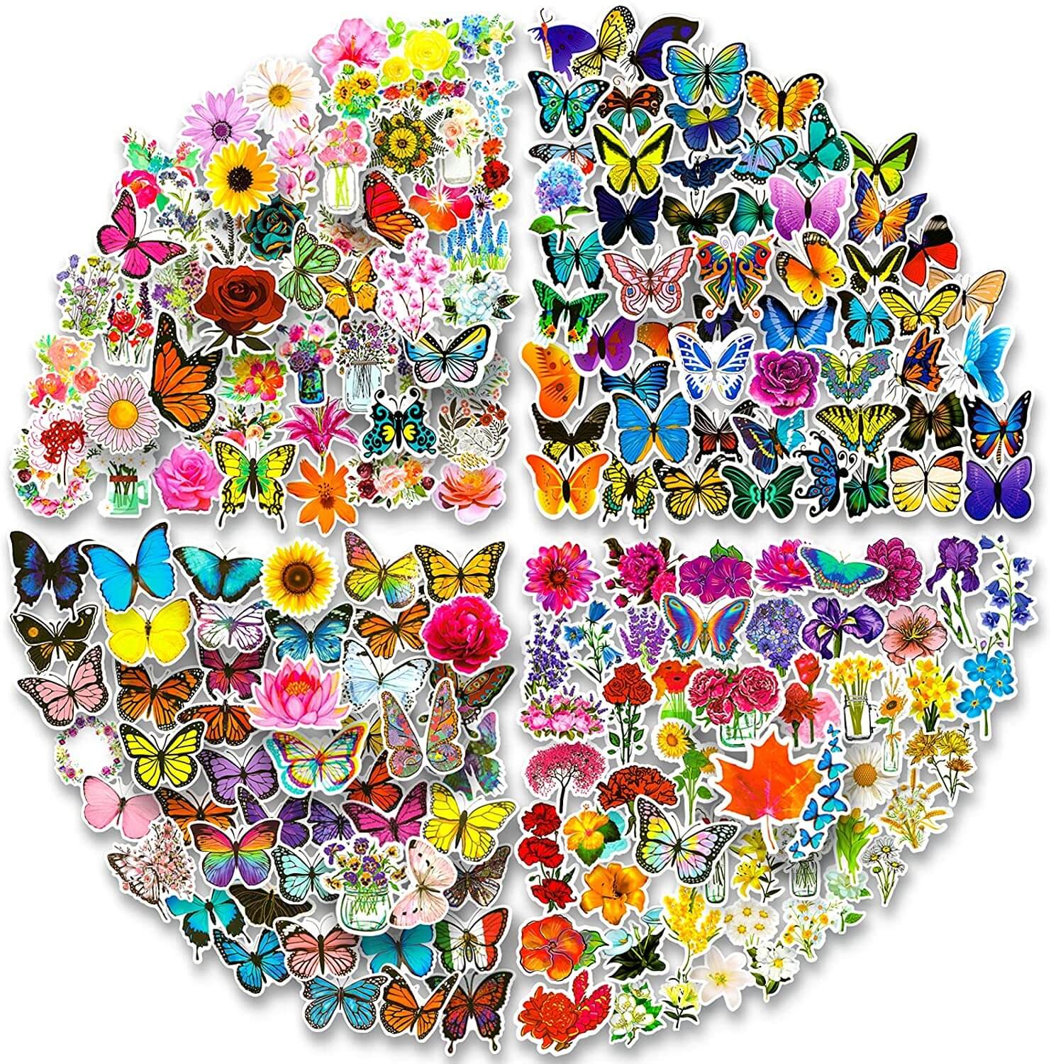 208 PCS Mixed Flower and Butterfly Stickers