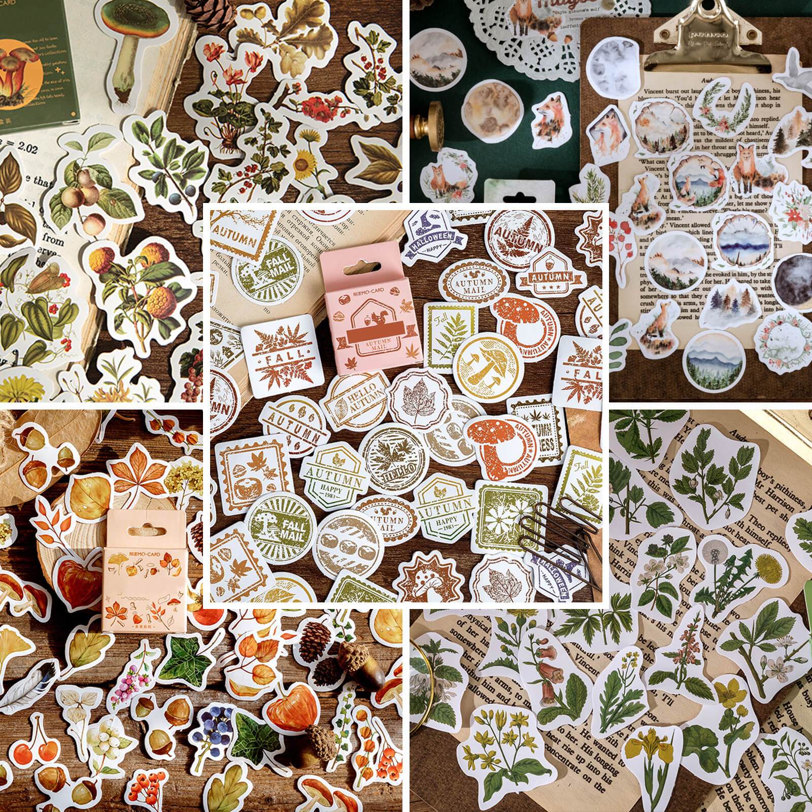 230 PCS Vintage Fall Plants Stickers Set Forest Decals Pack