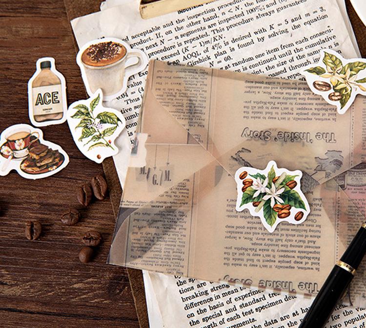 46 PCS Vintage Coffee Mini Stickers Waterproof Vinyl Decals