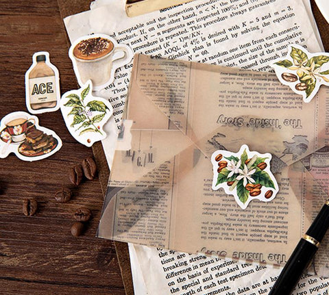 46 PCS Vintage Coffee Mini Stickers Waterproof Vinyl Decals