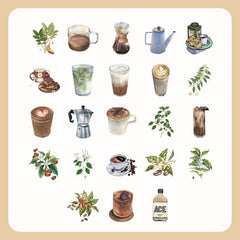 46 PCS Vintage Coffee Mini Stickers Waterproof Vinyl Decals