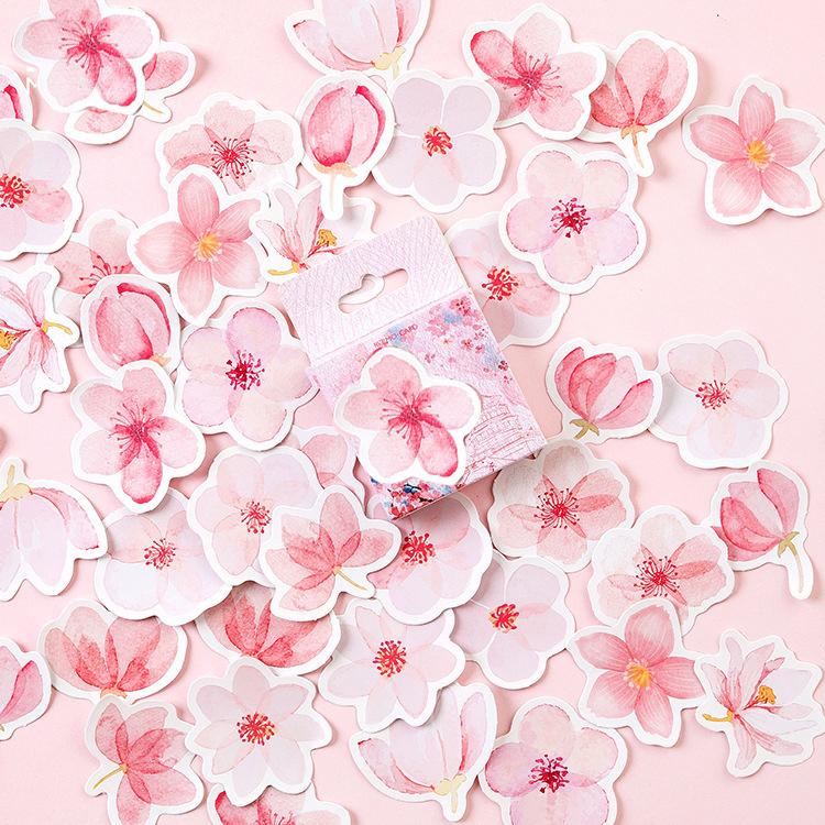 45 Pcs Mini Sakura Scrapbook Laptop Stickers Pink Flower Decals for Notebook Bicycle