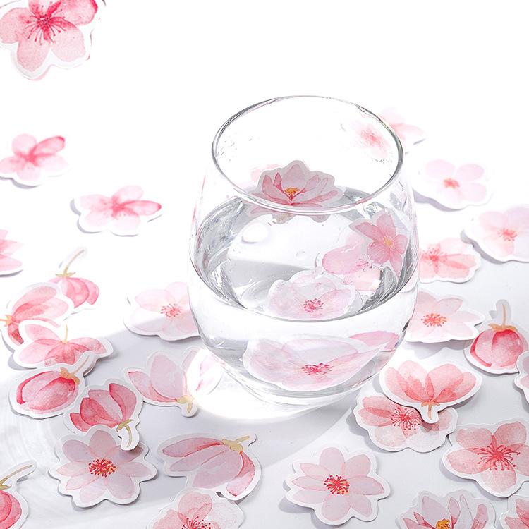 45 Pcs Mini Sakura Scrapbook Laptop Stickers Pink Flower Decals for Notebook Bicycle
