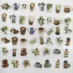 46 PCS Vintage Coffee Mini Stickers Waterproof Vinyl Decals
