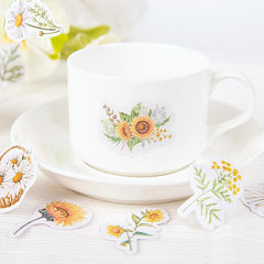 46 Pcs Mini Daisy and Sunflower Stickers Flower Decals for Scrapbook Water Bottle