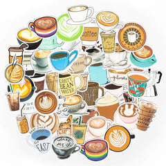 49 Pcs Cartoon Coffee Stickers Graffiti Waterproof Decals for Car Skateboard