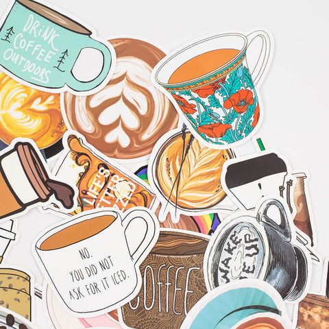 49 Pcs Cartoon Coffee Stickers Graffiti Waterproof Decals for Car Skateboard