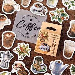 46 PCS Vintage Coffee Mini Stickers Waterproof Vinyl Decals