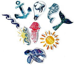 50 PCS Beach Blue Surfing Waves Stickers