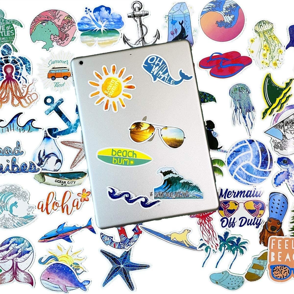 50 PCS Beach Blue Surfing Waves Stickers