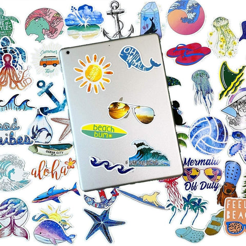 50 PCS Beach Blue Surfing Waves Stickers