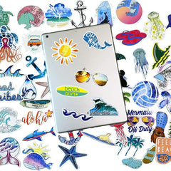 50 PCS Beach Blue Surfing Waves Stickers