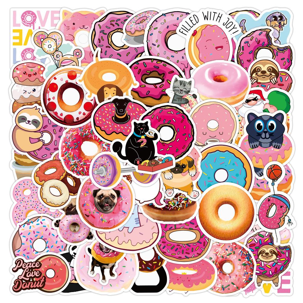 50 Pcs Cute Donuts Stickers Vinyl Waterproof Stickers for Girl Kid
