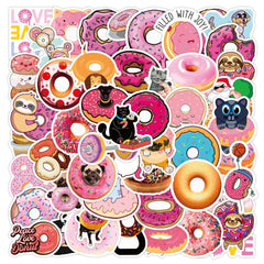50 Pcs Cute Donuts Stickers Vinyl Waterproof Stickers for Girl Kid