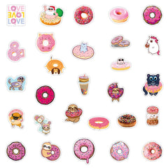 50 Pcs Cute Donuts Stickers Vinyl Waterproof Stickers for Girl Kid