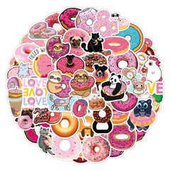 50 Pcs Cute Donuts Stickers Vinyl Waterproof Stickers for Girl Kid