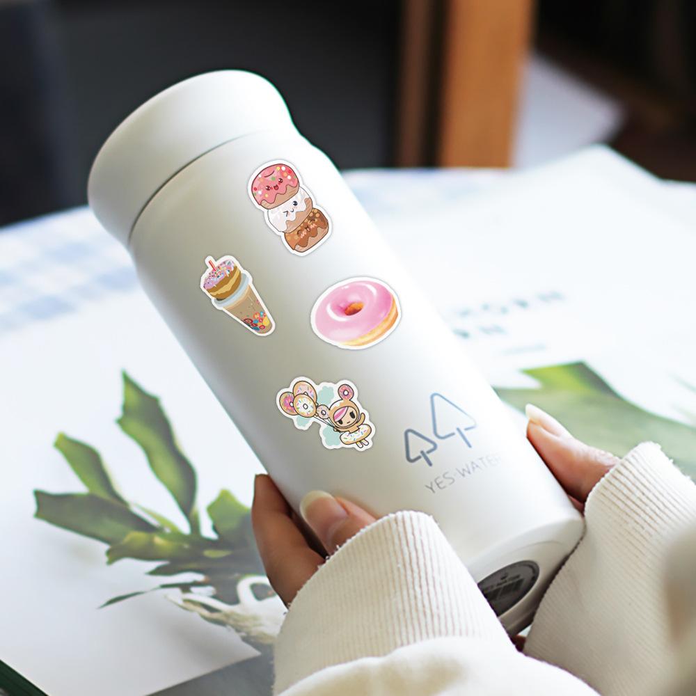50 Pcs Cute Donuts Stickers Vinyl Waterproof Stickers for Girl Kid