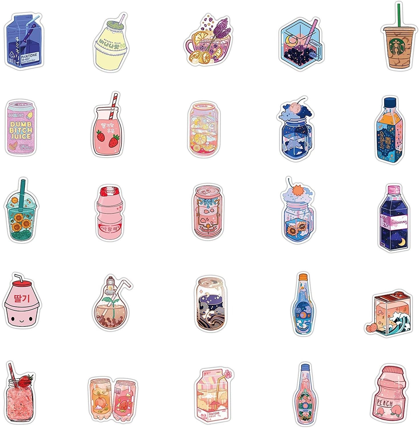 50 PCS VSCO Drink Cartoon Stickers