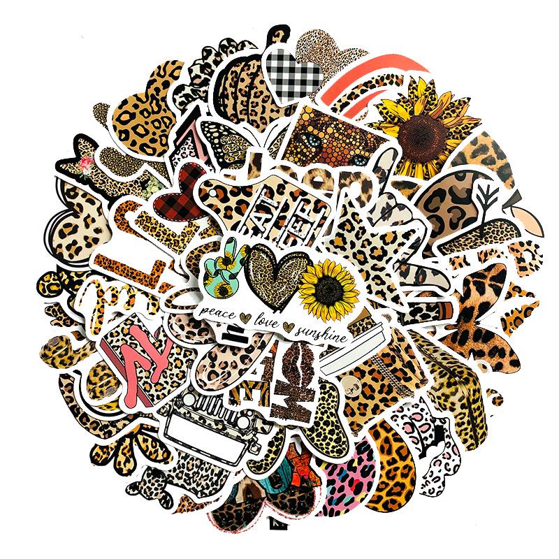50 PCs Leopard-Print Sexy Elegant Vinyl Stickers for Waterbottle