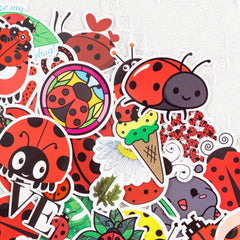 50 Pcs Adorable Ladybug Cartoon Stickers Cute Sticker for Kids Teens Adults