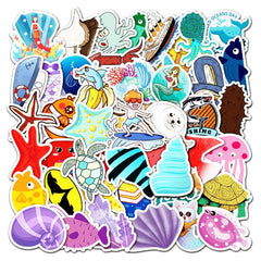 50 Pcs Adorable Ocean Vinyl Stickers for Cup Bike Skateboard Luggage