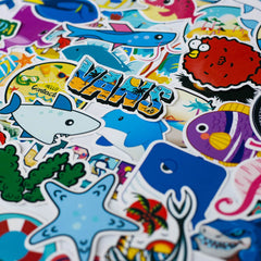50 Pcs Beach Stickers Cartoon Shark Waterproof Vinyl Decals for Laptop