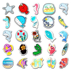 50 Pcs Beach Stickers Cartoon Shark Waterproof Vinyl Decals for Laptop