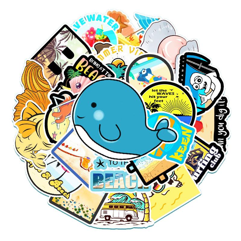 50 Pcs Beach and Ocean Animal Stickers Vinyl Decals for Cup Mug Laptop