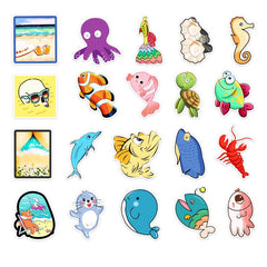 50 Pcs Beach and Ocean Animal Stickers Vinyl Decals for Cup Mug Laptop