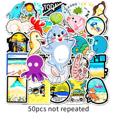 50 Pcs Beach and Ocean Animal Stickers Vinyl Decals for Cup Mug Laptop