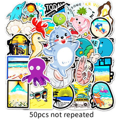 50 Pcs Beach and Ocean Animal Stickers Vinyl Decals for Cup Mug Laptop
