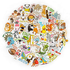 50 Pcs Cartoon Animal Language Stickers Personalized Decals for Laptop Luggage
