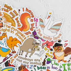 50 Pcs Cartoon Animal Language Stickers Personalized Decals for Laptop Luggage