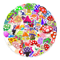 50 Pcs Cartoon Colorful Mushroom Stickers Cute Luggage Water Bottle Decals