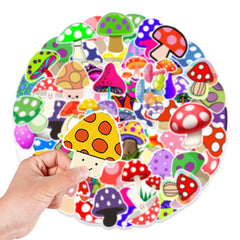 50 Pcs Cartoon Colorful Mushroom Stickers Cute Luggage Water Bottle Decals