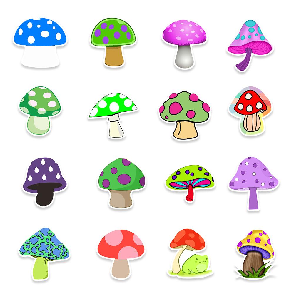 50 Pcs Cartoon Colorful Mushroom Stickers Cute Luggage Water Bottle Decals