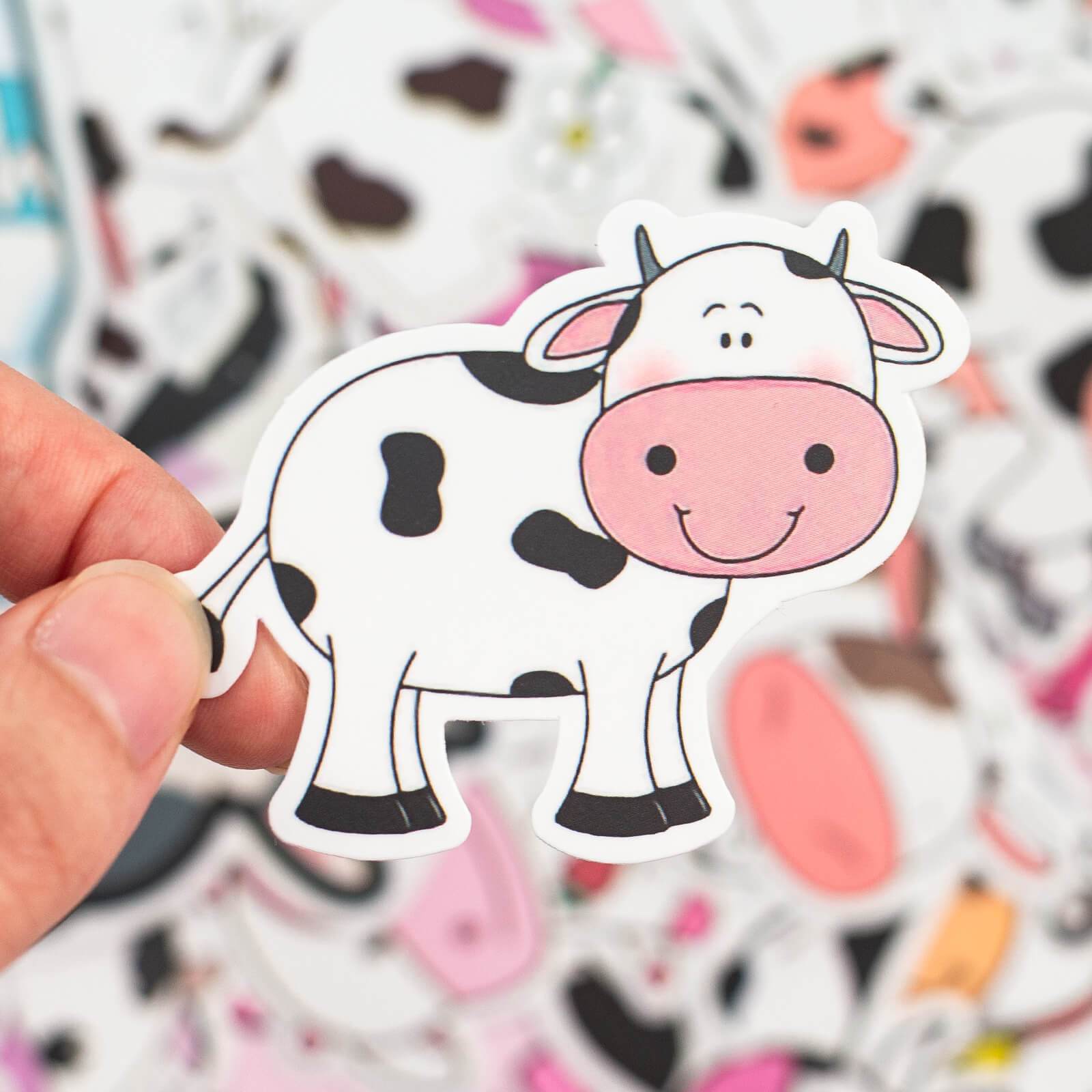 50 Pcs Cartoon Cow Stickers Cute Animal Decals for Computer Skateboard Cup