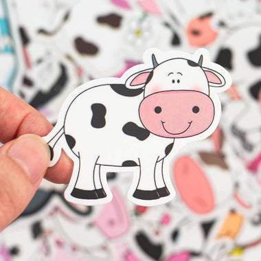 50 Pcs Cartoon Cow Stickers Cute Animal Decals for Computer Skateboard Cup