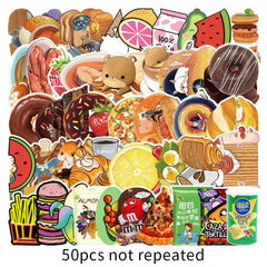 50 Pcs Cartoon Food Colorful VSCO Stickers for Laptop Skateboard Notebook