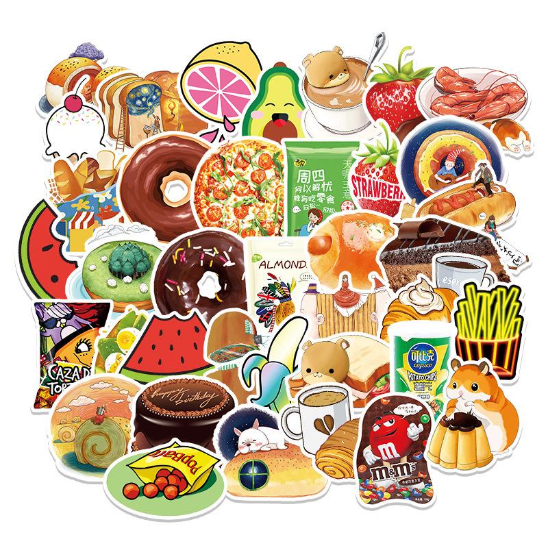 50 Pcs Cartoon Food Colorful VSCO Stickers for Laptop Skateboard Notebook