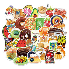 50 Pcs Cartoon Food Colorful VSCO Stickers for Laptop Skateboard Notebook