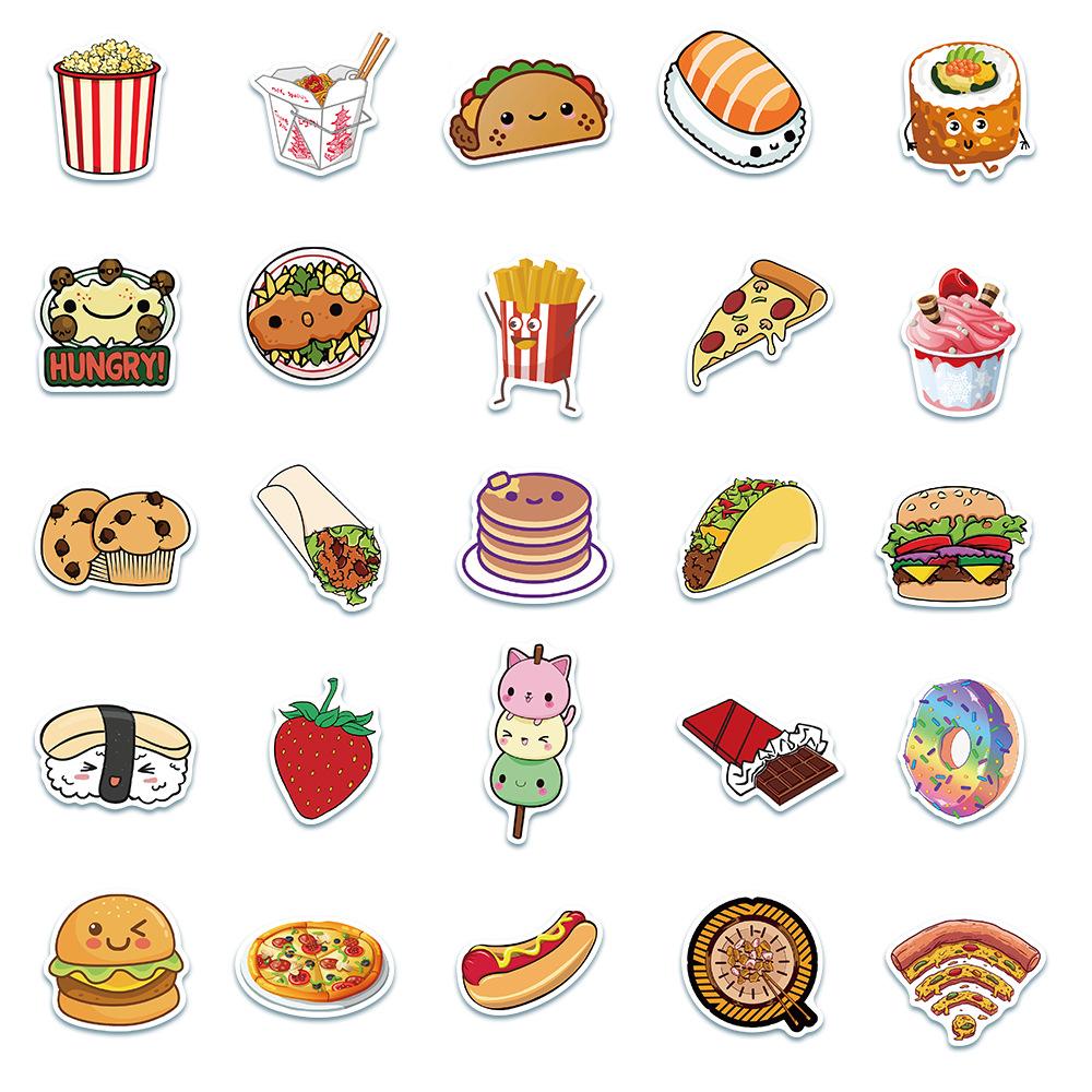 50Pcs Cartoon Food Graffiti Popular Stickers for Laptop Skateboard Notebook