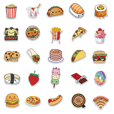 50Pcs Cartoon Food Graffiti Popular Stickers for Laptop Skateboard Notebook