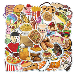 50Pcs Cartoon Food Graffiti Popular Stickers for Laptop Skateboard Notebook
