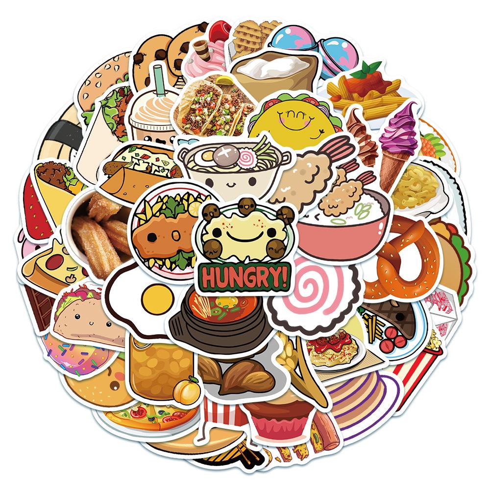 50Pcs Cartoon Food Graffiti Popular Stickers for Laptop Skateboard Notebook