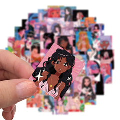 50 Pcs Cartoon Girl Illustration Stickers Cute Graffiti Notebook Luggage Decoration